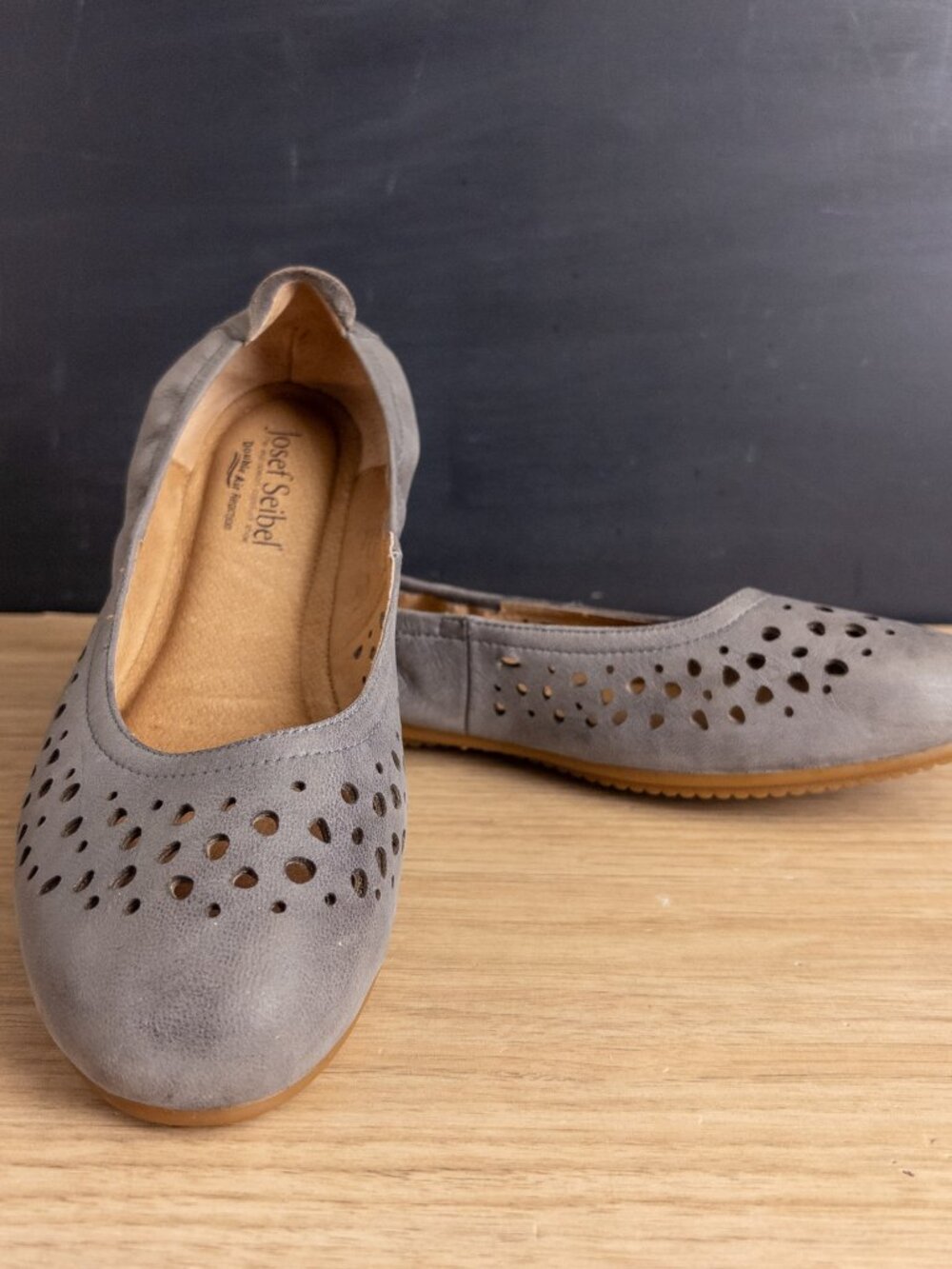 Josef Seibel Gray Leather Ballet Flats Elastic Topline Comfort Shoes EU 40